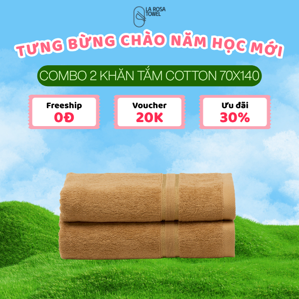 Combo 2 Khăn Tắm Cỡ Lớn 70x140cm 100% Cotton 100% Hàng Cao Cấp Xuất Khẩu