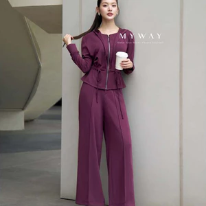 Set Bộ Áo Quần Dài Tay Thu Đông Nữ MY WAY Có Mũ Bo Eo Trẻ Trung Sang Trọng 1MAB16182 1MQB01183 - TI0