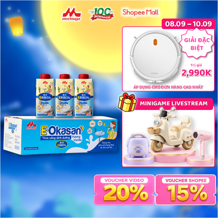 [HCM] Thùng sữa bầu pha sẵn Morinaga E-Okasan Vị Vani 190ml x 24 hộp