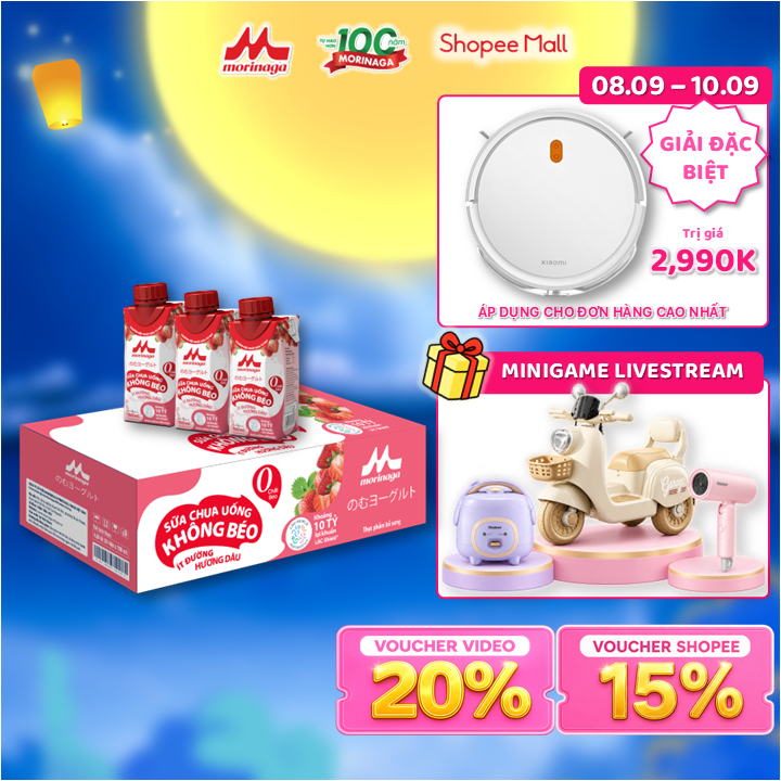 [HCM] Thùng 24 hộp Sữa Chua Uống Không Béo Morinaga 190ml - Ít đường & calo, 10 tỷ lợi khuẩn - Tăng miễn dịch
