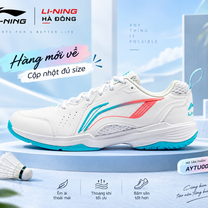 [Chính Hãng] Giày Cầu Lông, Giày Pickleball LINING Nam Nữ AYTU001