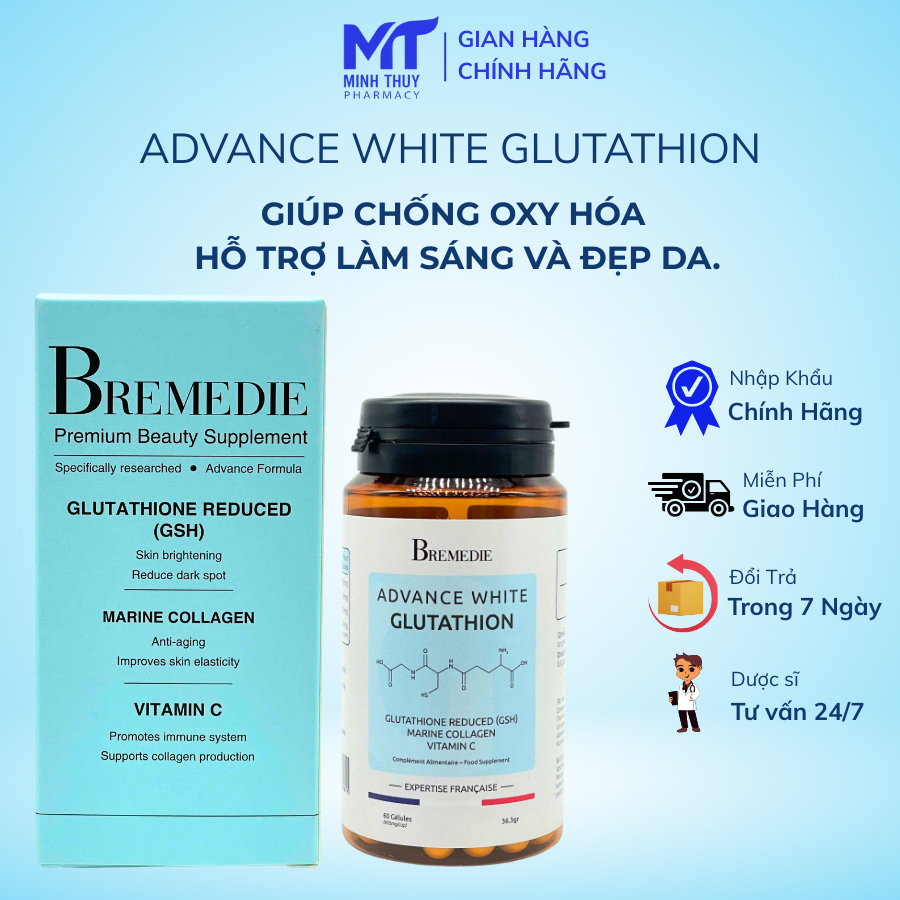 bremedie advance white glutathione Viên uống trắng da Vitamin C best glutathione eye patch