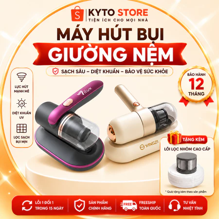 Máy Hút Bụi Giường Nệm Cầm Tay KYTO - Không Dây, Có Đèn UV, Hút Nệm Giường/Sofa/Quần Áo - Sạc TypeC