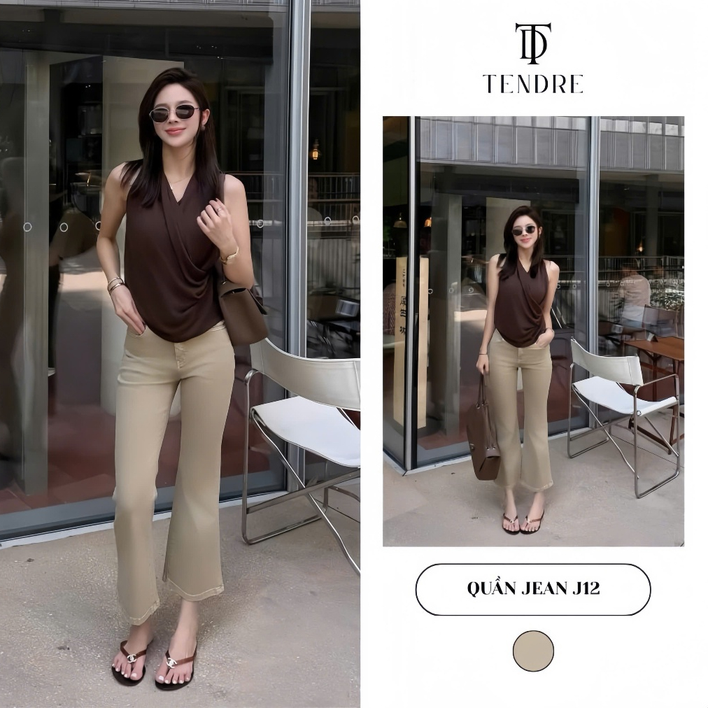 TENDRE - Quần Jean Nữ Ống Loe Cạp Vừa Tôn Dáng, Quần Bò Co Giãn Basic Dễ Phối Đồ Mặc Đi Học Đi Chơi J12