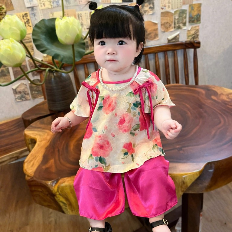 HỎA TỐC HCM - Set bộ Gấm Mỹ Nhân, bà ba cách tân sang trọng cho bé gái 6-24kg