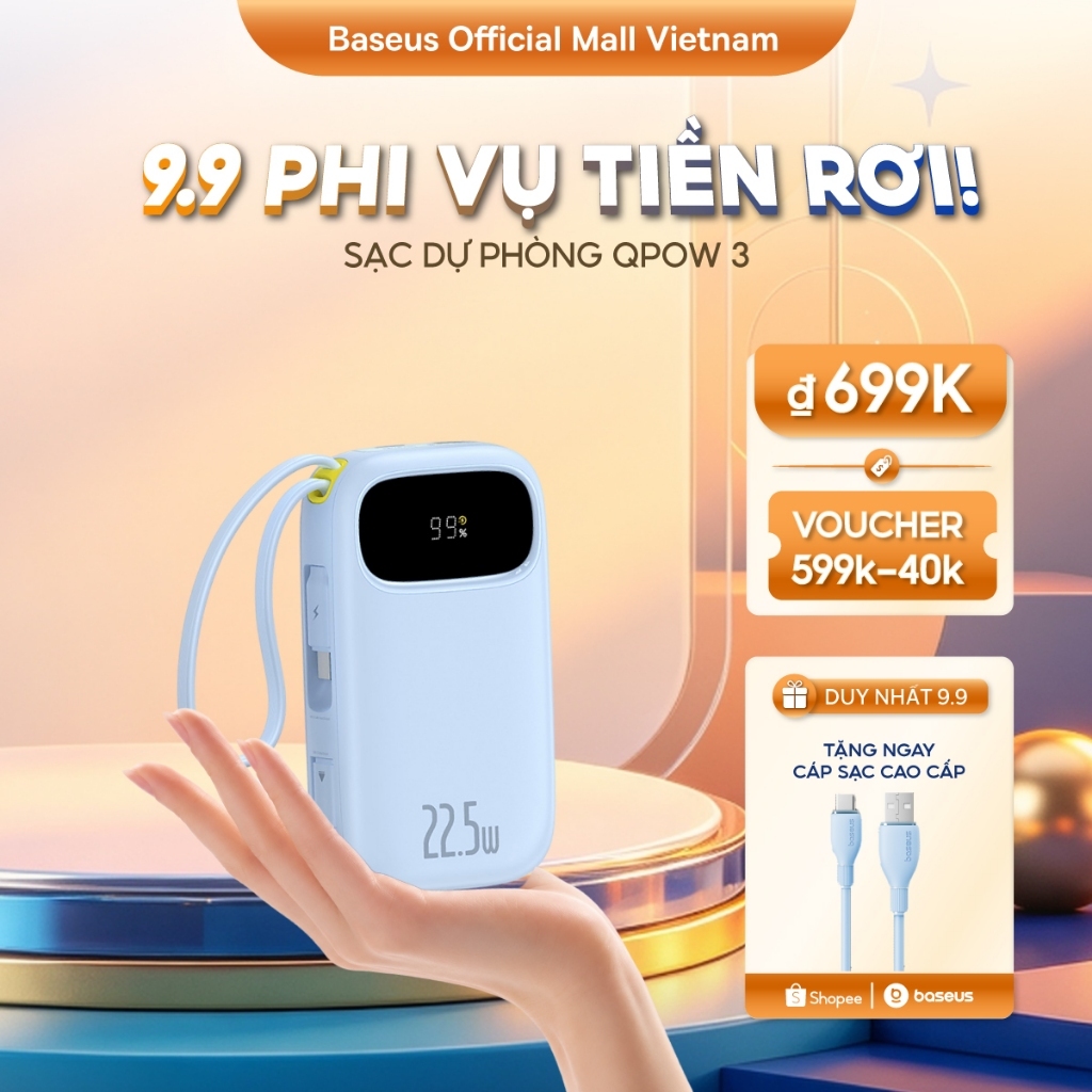 [NEW-CHUẨN CHỨNG NHẬN CCC] Sạc Dự Phòng Baseus EnerFill FC31 Qpow3 10000mAh/20000mAh 22.5W – Sạc Nhanh 4 Cổng Kèm 2 Cáp