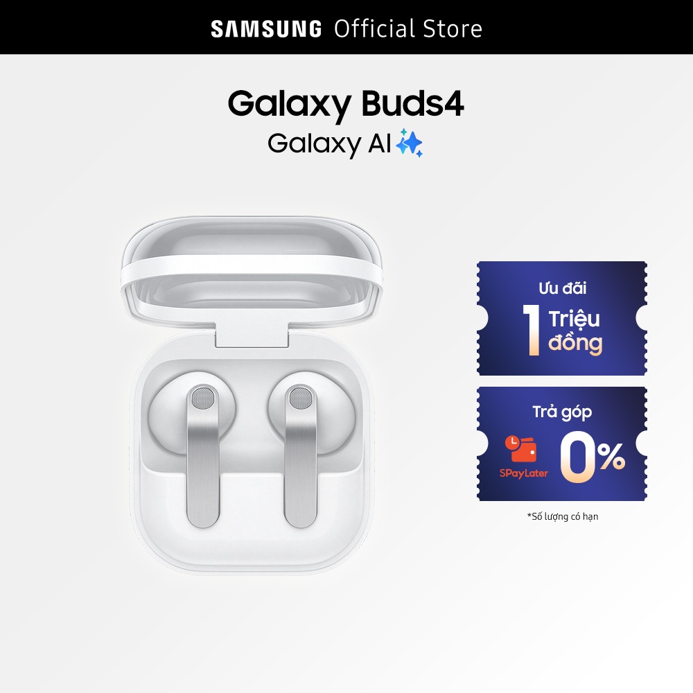 Tai nghe Samsung Galaxy Buds4, Chất âm Hi-Fi đa tầng, Chống ồn chủ động, Galaxy AI đa tác vụ