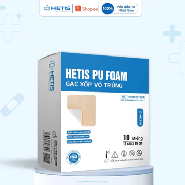 Hộp 5 miếng Gạc xốp vô trùng HETIS PU Foam Băng gạc vết thương Miếng dán chống loét Mút dịch
