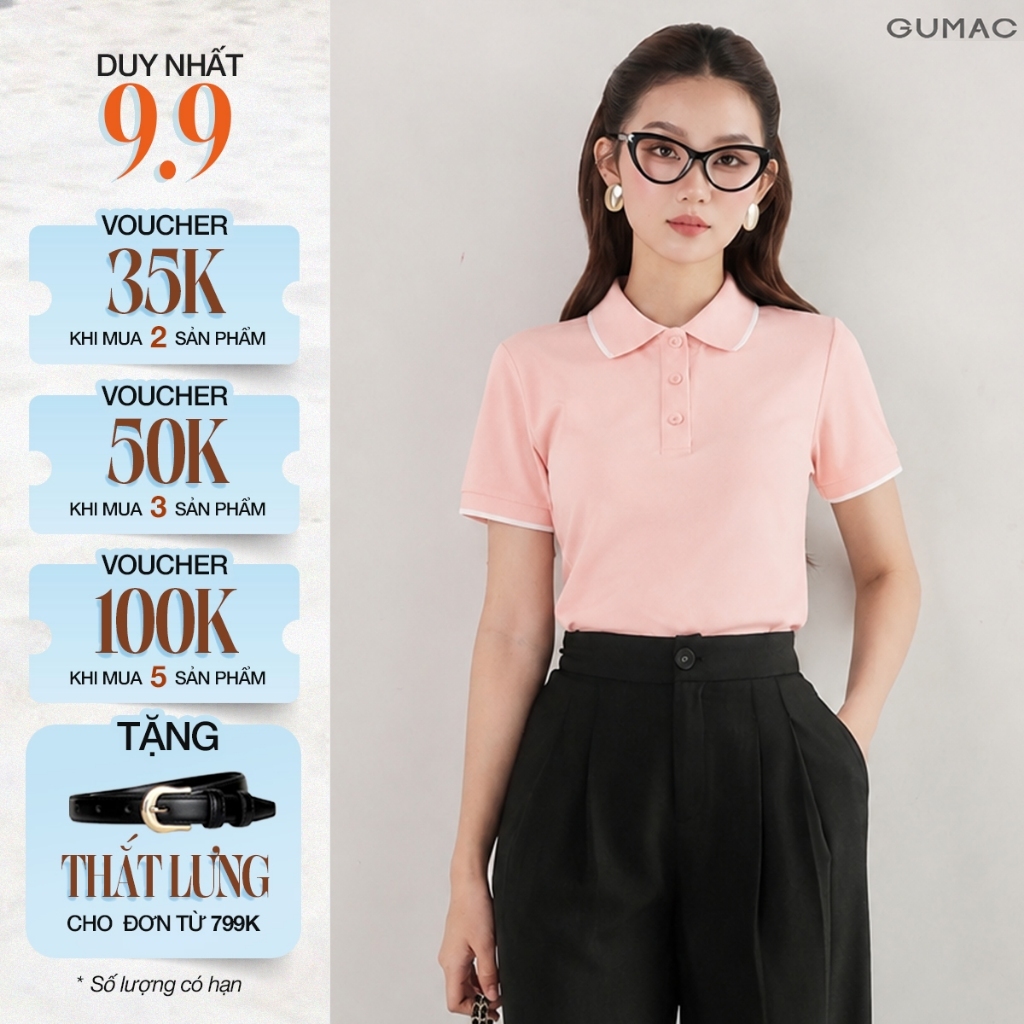 Áo Polo Nữ GUMAC Cotton TICI Áo Thun Có Cổ Tay Ngắn Thanh Lịch Công Sở Thể Thao PLE03028
