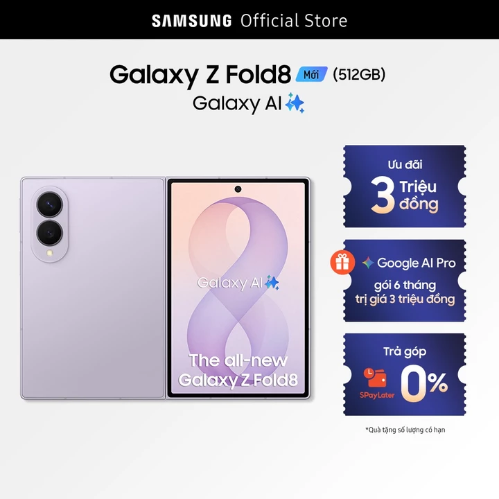 Điện thoai Samsung Galaxy Z Fold8, 12GB/512GB, Màn hình lớn tỷ lệ 4:3, Chip Snapdragon,4800mAh,Galaxy
