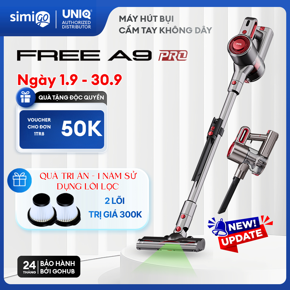 Máy hút bụi cầm tay không dây UNIQ Free A9 Pro máy hút bụi giường nệm gia đình đa năng cây hút bụi xe ô tô ga sofa mini