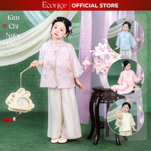 Set đồ bộ kiểu bé gái tafta gấm phối tơ Econice size trẻ em 4, 5, 6, 7, 8, 9, 10, 11, 12 tuổi