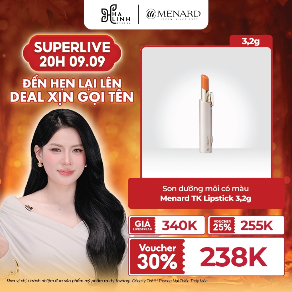 [Võ Hà Linh x Menard] Son dưỡng môi có màu Menard TK Lipstick giàu dưỡng chất giúp môi tươi tắn và rạng rỡ 3,2g