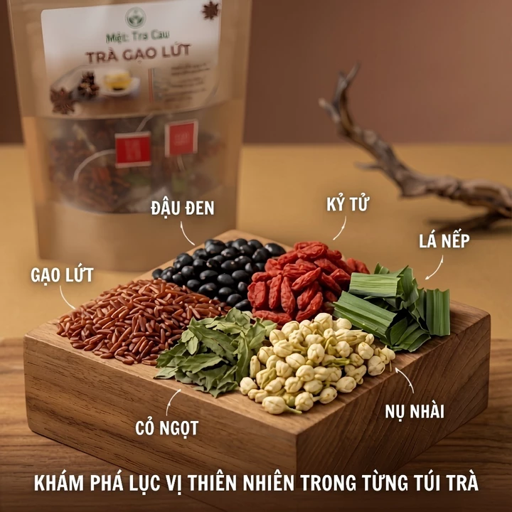 Trà Gạo Lứt Rang Thảo Mộc Đậu Đen Kỷ Tử Lá Nếp Nụ Nhài – Trà Gạo Lứt Tự Nhiên Dễ Uống – 2