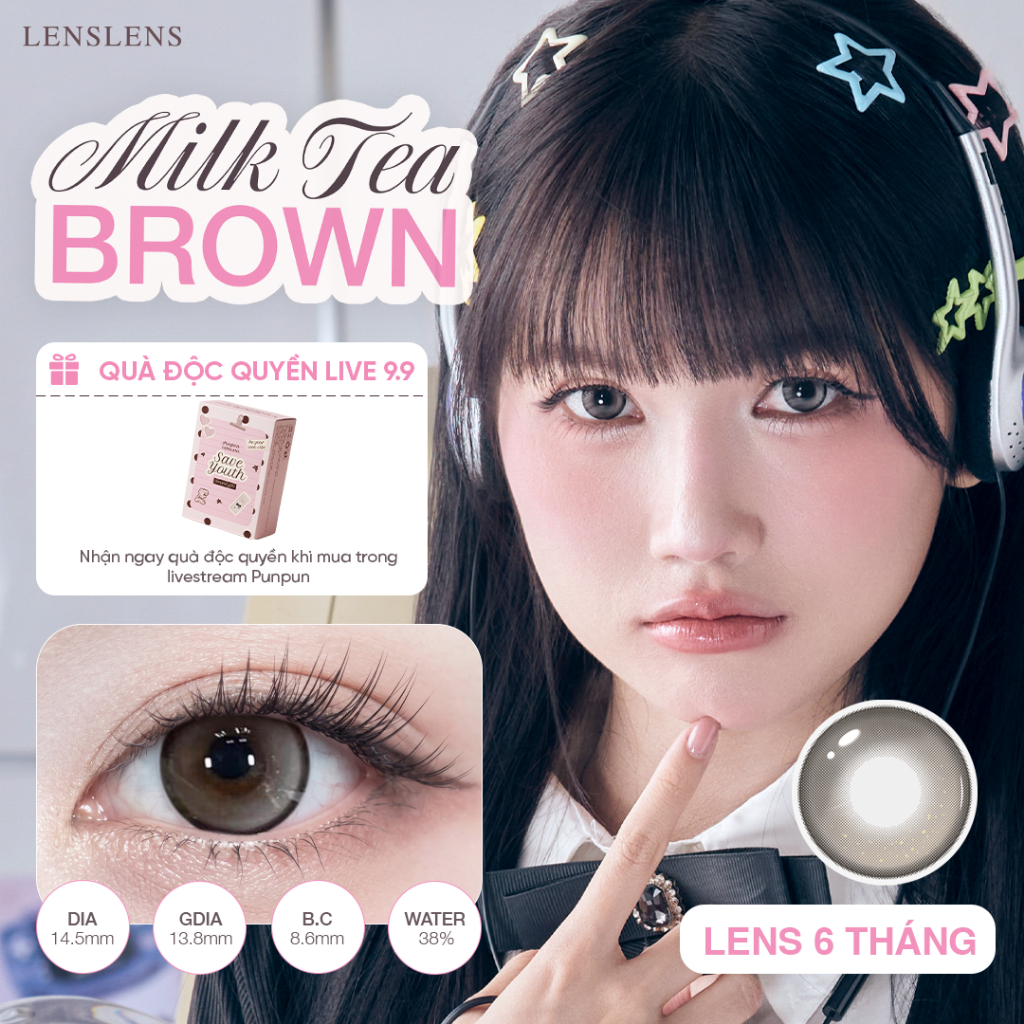 [PUNPUN] Lens Mắt Kính Áp Tròng Nâu Trà Sữa Milk Tea Brown 14.5mm T4-C4