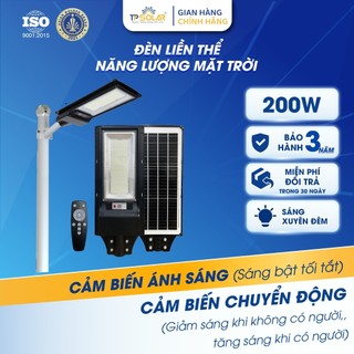 Đèn Đường Liền Thể Năng Lượng Mặt Trời TP SOLAR 200W, Chiếu Sáng 100m2 Xuyên Đêm, Cảm Biến Chuyển Động TP.LT01.200