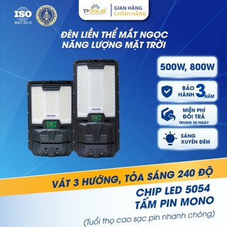 Đèn Đường Năng Lượng Mặt Trời Liền Thể TP SOLAR Công Suất 500W, 800W Chiếu Sáng 150-350m2, Cảm Biến Chuyển Động