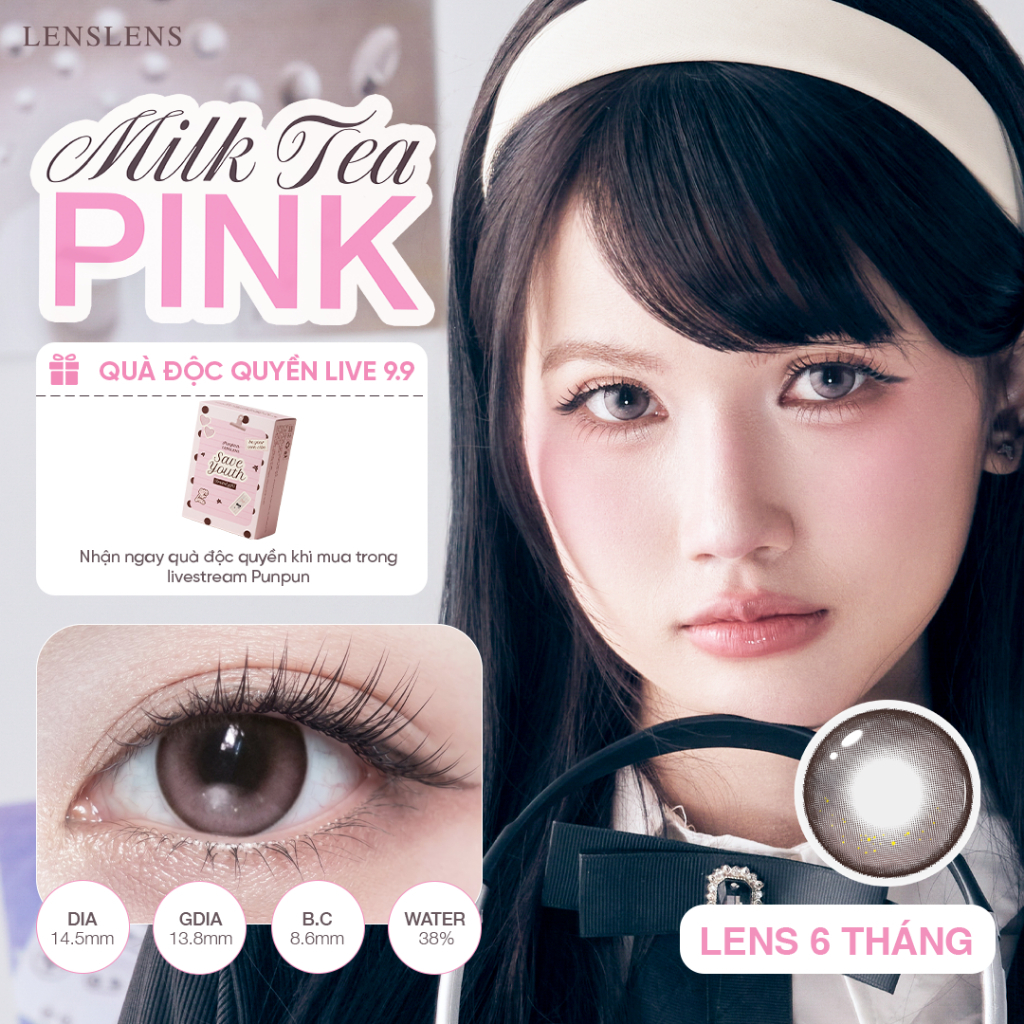 [PUNPUN] Lens Nâu Hồng Trà Sữa Baby Hiệu Ứng Mắt Tròn Đáng Yêu Milk Tea Pink 14.5mm