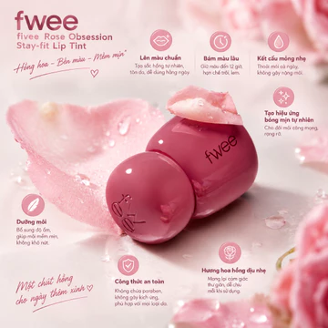 Son tint hoa hồng cao cấp (24 color) FWEE Rose Obsession Stay-fit Lip Tint - Cấp nước, khóa màu tốt