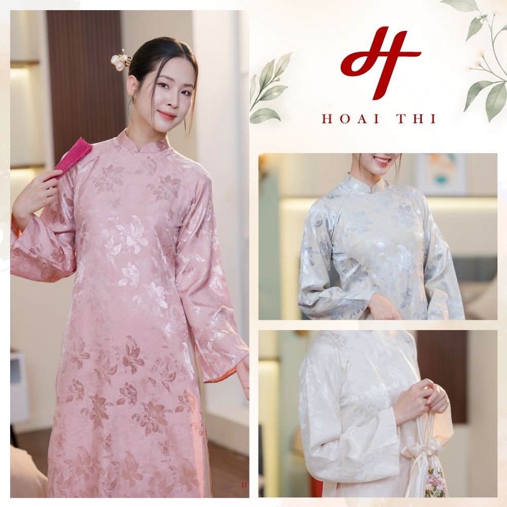 Áo dài cách tân Bách Hợp - Chất liệu lụa gấm thêu hoa dệt chìm ánh bạc sang trọng