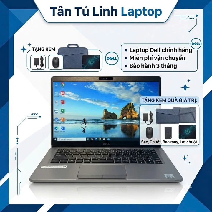 Laptop Dell Latitude 5310 i5 10310U / RAM 8GB / SSD 256GB / Màn 13.3" FHD (Cũ 98% - Kèm Sạc, Bao Máy, Chuột)