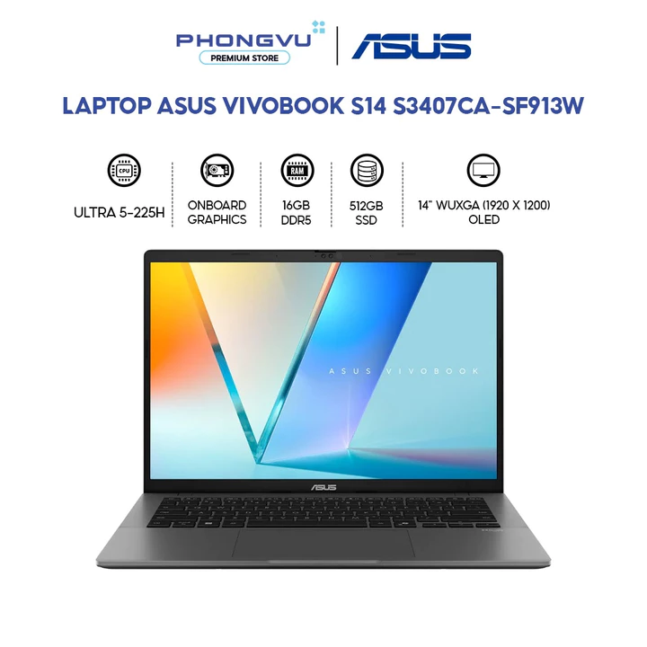 Máy tính xách tay/ Laptop Asus Vivobook S14 S3407CA-SF913W (Core Ultra 5-225H) (Xám) - Bảo Hành 24 Tháng