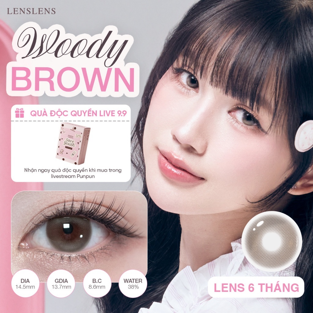 [PUNPUN] Kính Áp Tròng Lens Mắt Lenslens Nâu Gỗ Hạt Dẻ Woody Brown 14.5mm _ T4A3