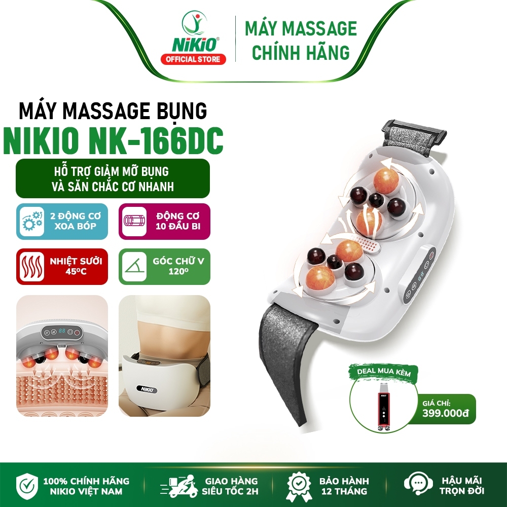 Đai Massage Bụng Nikio NK-166DC Nhiệt Sưởi - Máy Massage Xoa Bóp 10 Bi, Pin Sạc | Chính hãng