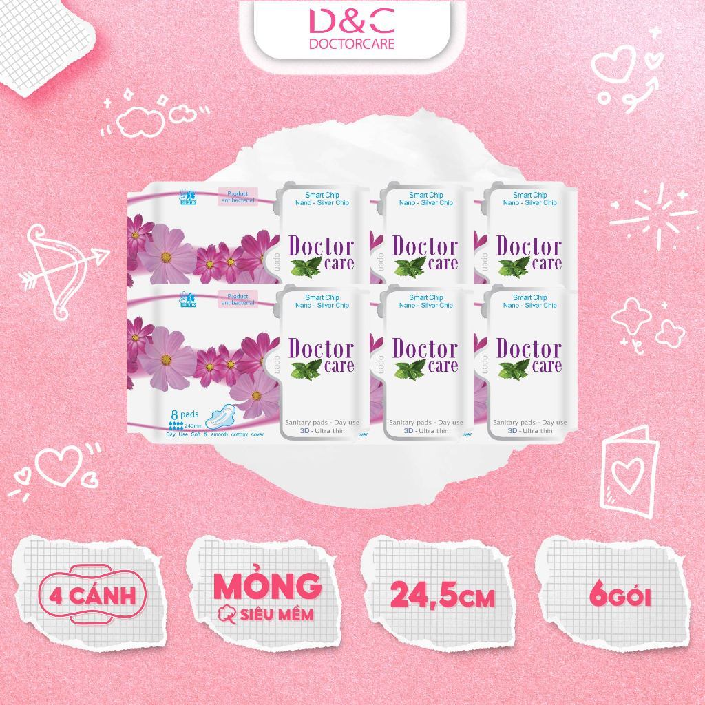 Băng vệ sinh thảo dược D&C Doctor Care ban ngày 24,5 cm Combo 6 gói