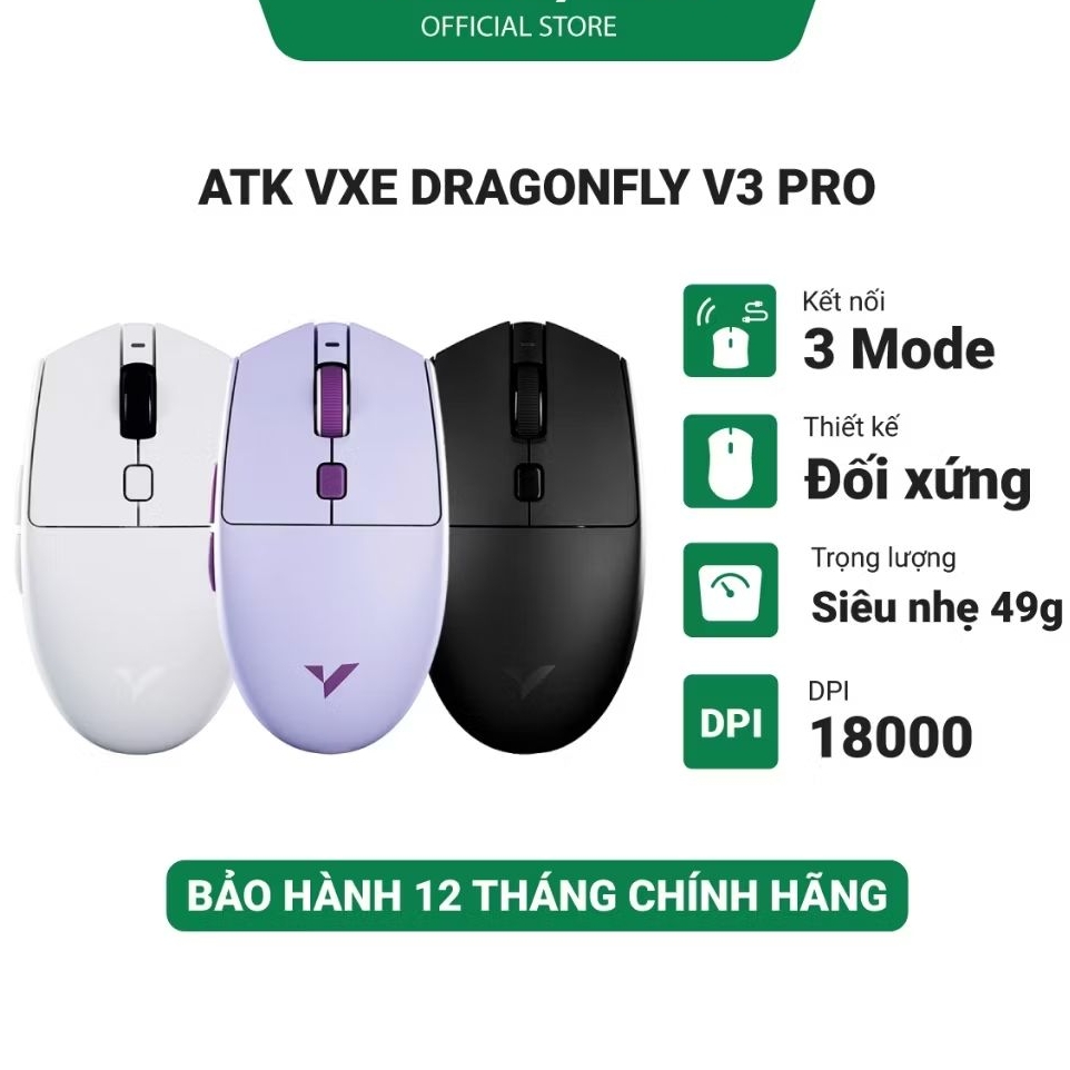 Chuột TEKKIN ATK VXE Dragonfly V3 & V3 Pro - Kết nối 3 Mode, PixArt 3395 SE, Bảo hành 12 tháng | BigBuy360 - bigbuy360.vn