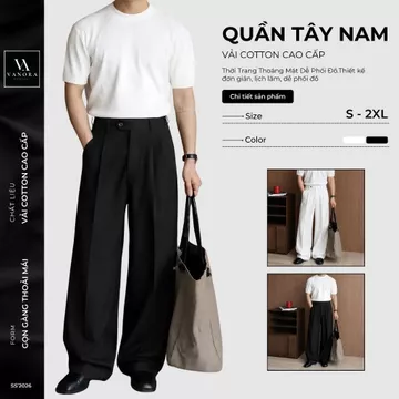 Quần Tây Nam Ống Rộng Dáng Suông Hàn Quốc, Quần Âu Nam Form Rộng Cotton Trơn, Quần Dài Nam Thời Trang