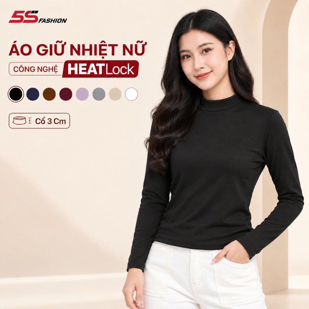 [SVIP X 5S] Áo Giữ Nhiệt Nữ Extra-warm 5S FASHION Lót Bông Nỉ Cực Ấm, Trơn Basic 01-W0AGNR5011