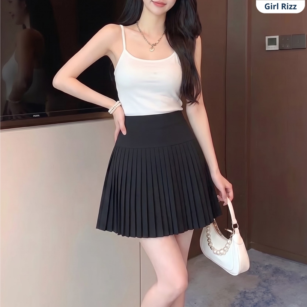 Chân Váy Xếp Ly Nhỏ Cạp Cao GIRLRIZZ Chất Vải Gold Hàn Cao Cấp Không Nhăn Nhiều Màu Mặc Mùa Hè CV002C