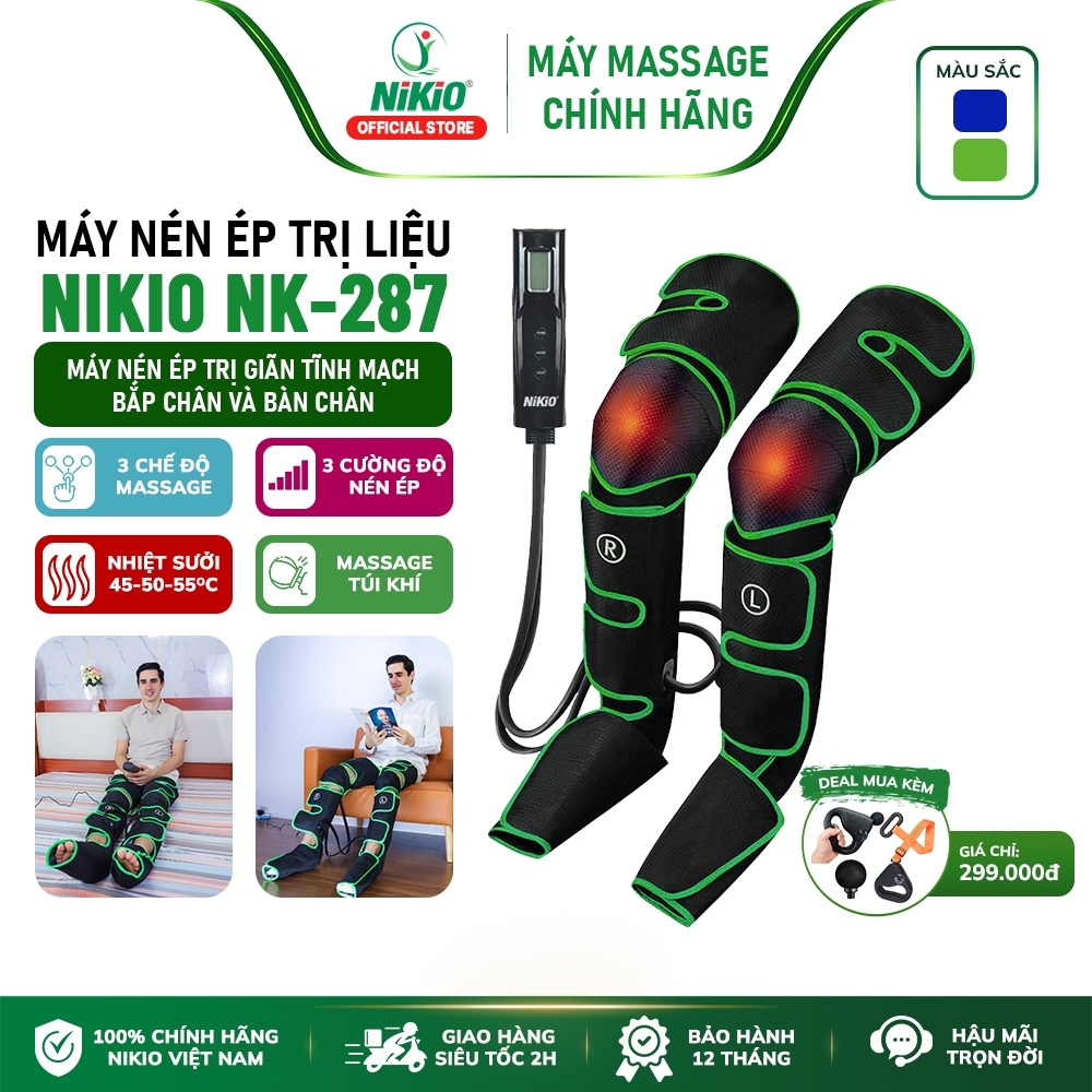 Máy Nén Ép Hỗ Trợ Cải Thiện Suy Giãn Tĩnh Mạch Chân Nikio NK-287 - 3 Mức Khí Nén Tích Hợp Nhiệt Sưởi