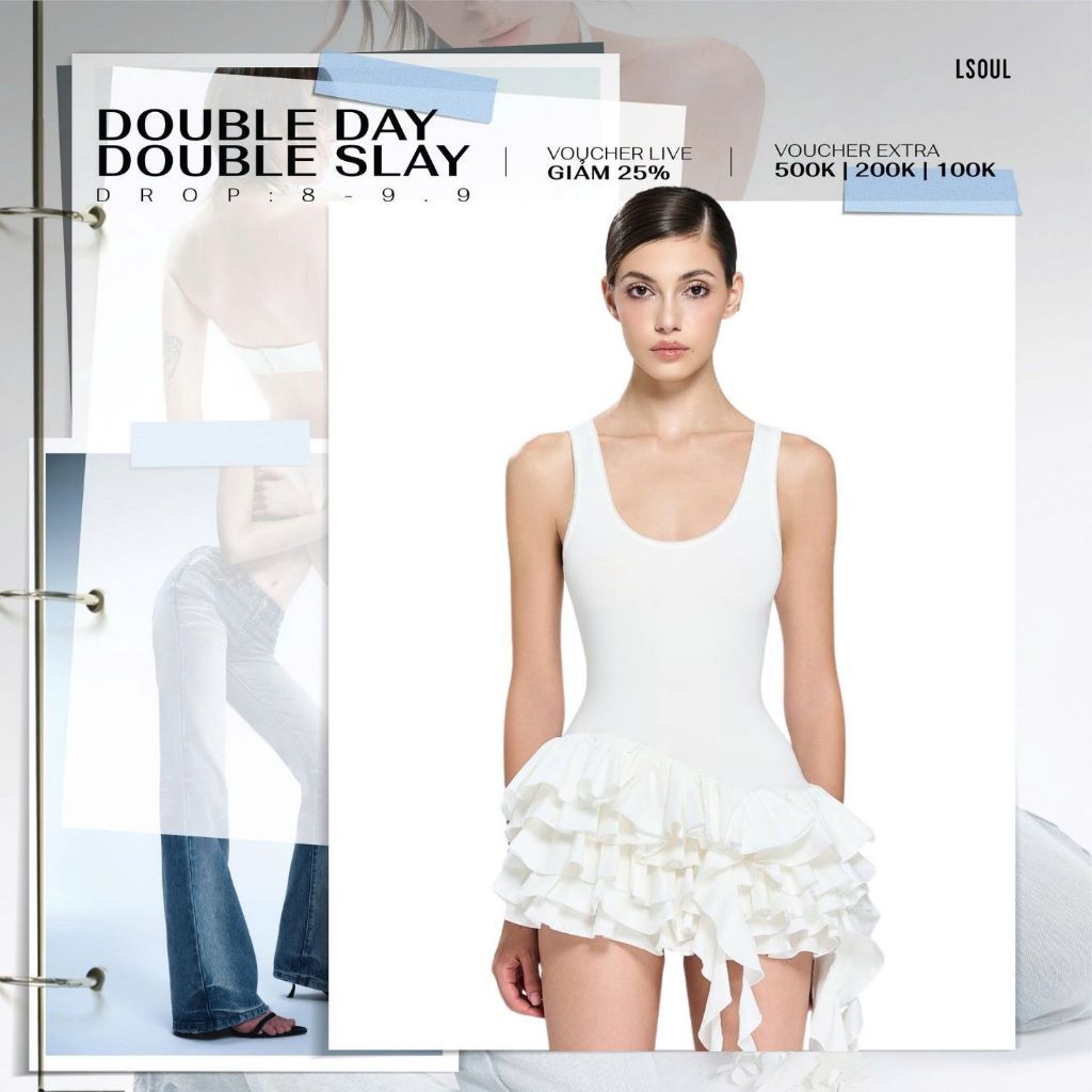 LSOUL Váy 2 Dây Ôm Body Xòe Tầng Bèo Nhún Kèm Quần Bảo Hộ Lind Dress - V24101633