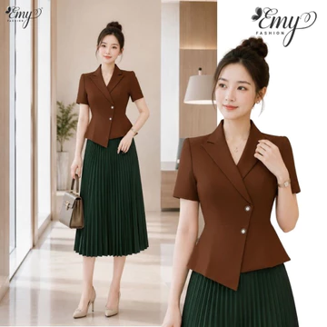 [LƯU Ý SẢN PHẨM CHỈ CHÂN VÁY] Chân Váy Thiết Kế EMY Thời Trang Cao Cấp V4144 Vải Cotton Xêp Ly Xanh Rêu Thanh Lịch