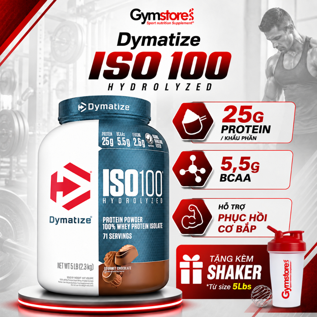 Sữa tăng cơ Dymatize ISO 100 Whey Protein Isolate (USA) hỗ trợ tập gym, phát triển cơ bắp