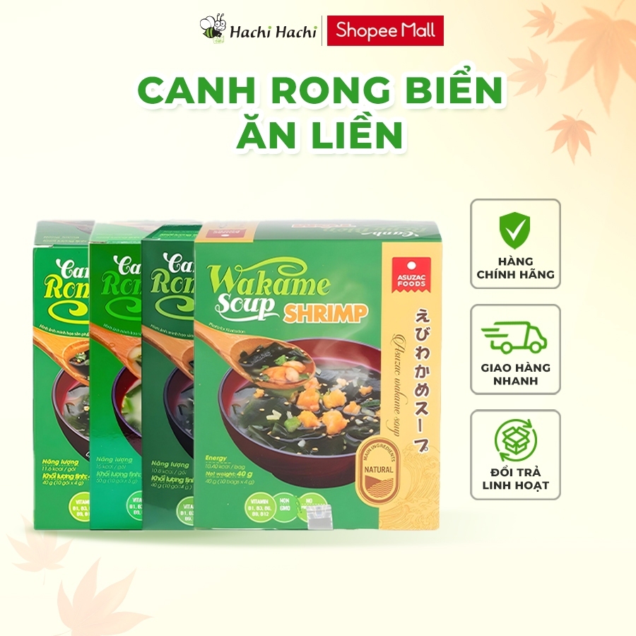 Canh rong biển, canh ăn liền Asuzac Foods vị tôm/ thịt bò/ đậu hũ/ miso ( 1 hộp 10 gói nhỏ) – Hachi Hachi Japan Shop