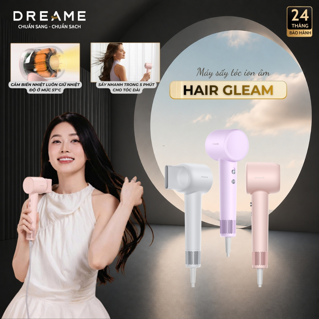 Máy Sấy Tóc Ion Âm Dreame Hair Gleam | 4 Chế Độ Sấy Nóng Lạnh | 200 Triệu Ion Âm | Bảo Hành 24 Tháng