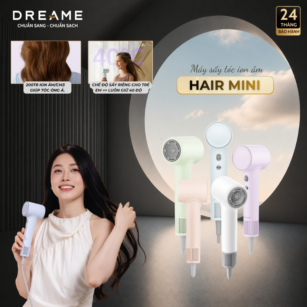 Máy Sấy Tóc Ion Âm Dreame Hair Mini | Siêu Nhỏ Gọn 270g | Động Cơ Tốc Độ Cao | Bảo Hành 24 Tháng