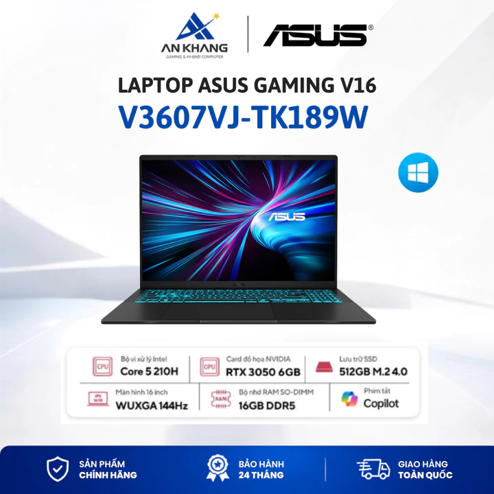 Laptop ASUS Gaming V16 V3607VJ-TK189W | Core 5 210H | RAM 16GB DDR5 | RTX 3050 6GB | SSD 512GB | 16" WUXGA 144Hz | Win11