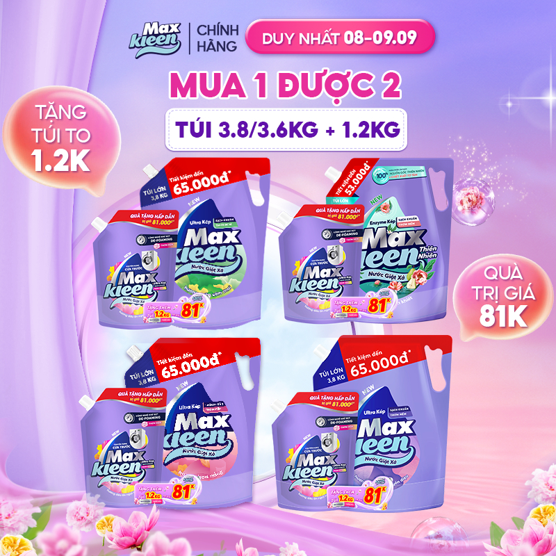 [MUA 1 TẶNG 1] Túi Nước Giặt Xả MaxKleen 3.8kg/ 3.6kg + Túi Nước Giặt Xả 1.2kg Mùi ngẫu nhiên