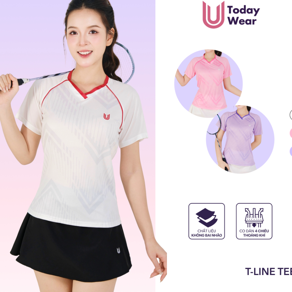 [NEW ARRIVAL] Áo cầu lông nữ cổ tim T-Line siêu nhẹ thoảng khí Họa tiết cách điệu trẻ phù hợp với mọi dáng người