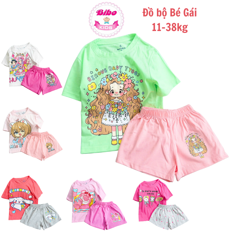 [11-40kg] Bộ cộc tay bé gái chất thun cotton mịn mát,Quần áo cho bé size đại,đồ mặc nhà in hình công chúa xinh đẹp