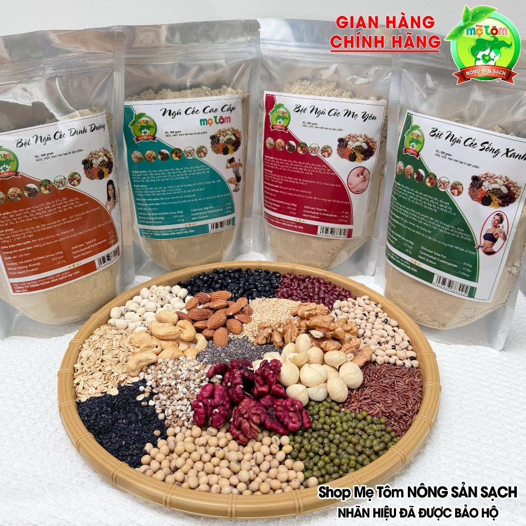 1KG Bột ngũ cốc cao cấp mẹ Tôm CHÍNH HÃNG 17 loại hạt (Dinh dưỡng, T.ăng c. ân, L.ợi s.ữa, Gi.ảm  c.ân, N.ội ti.ết)