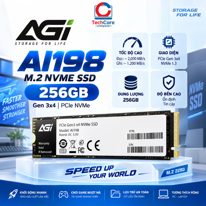 SSD AGI AI198 256GB M.2 NVMe PCIe Gen 3x4 – Ổ Cứng SSD Máy Tính/Laptop