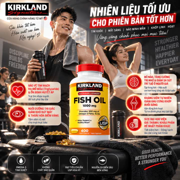 Dầu Cá Mỹ Kirkland Fish Oil 1000mg (Hộp 400v) - Omega 3 Tinh Khiết Chuẩn USP Hoa Kỳ Giúp Giảm Khô Mỏi Mắt & Tốt Cho Tim