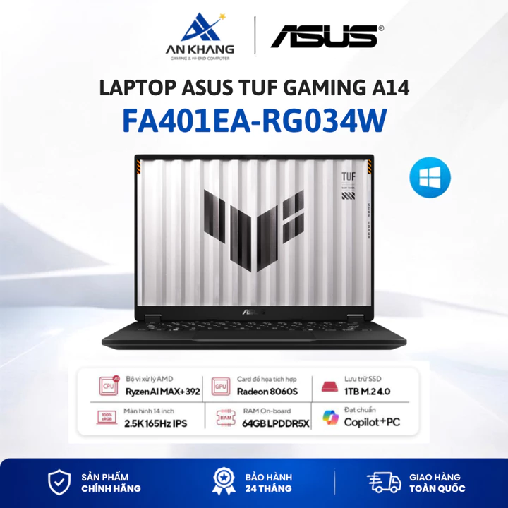 Laptop ASUS TUF Gaming A14 FA401EA-RG034W | Ryzen AI MAX+ 392 | RAM 64GB | SSD 1TB | Radeon 8060S | W11 | BH 24 Tháng