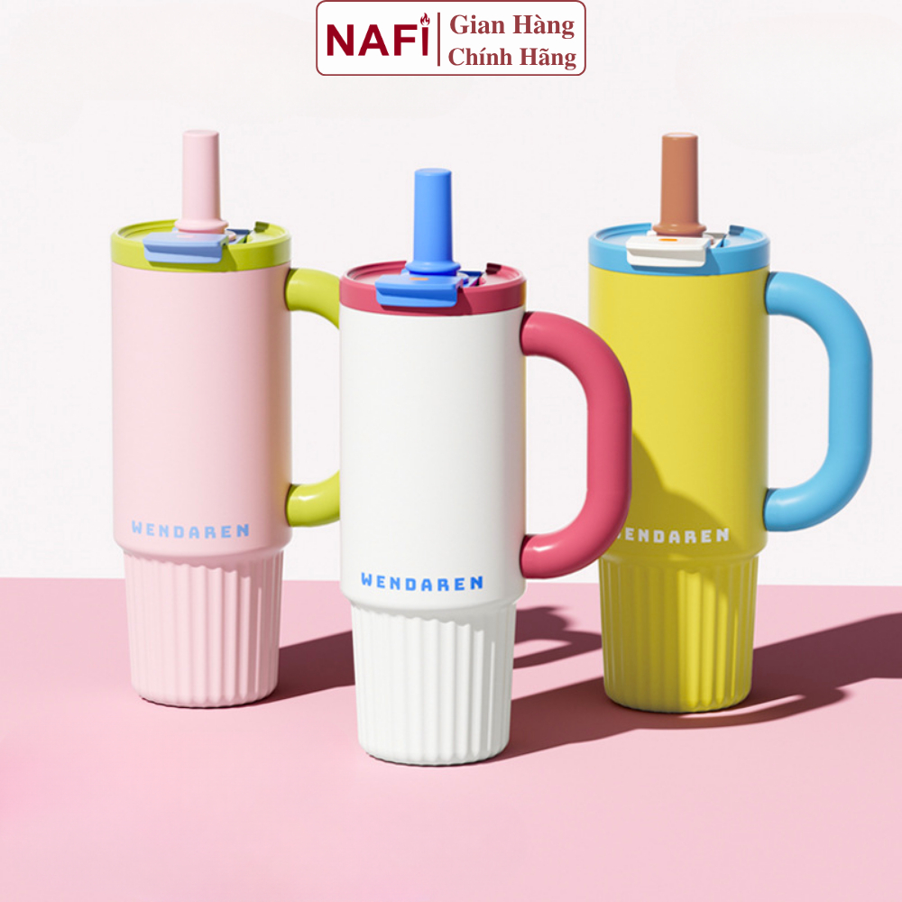 Cốc giữ nhiệt tráng sứ 1000ml NAFI, set quà ly giữ nhiệt chất liệu phủ sứ an toàn giữ nhiệt nóng lạnh 6-12h