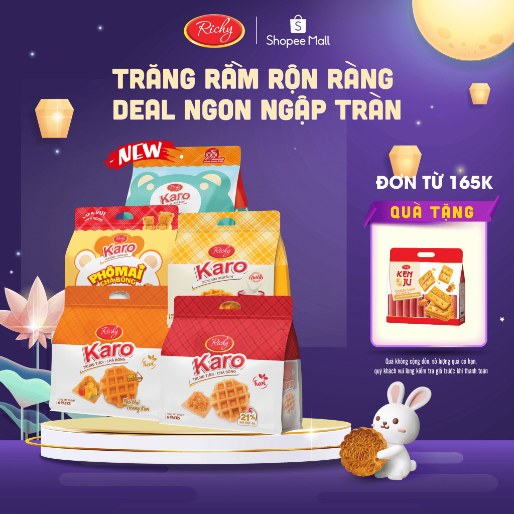 [TẶNG QUÀ ĐƠN TỪ 165K]  Combo 5 bịch bánh Karo chà bông sợi gà, Bánh ăn sáng, Bánh kẹo Richy